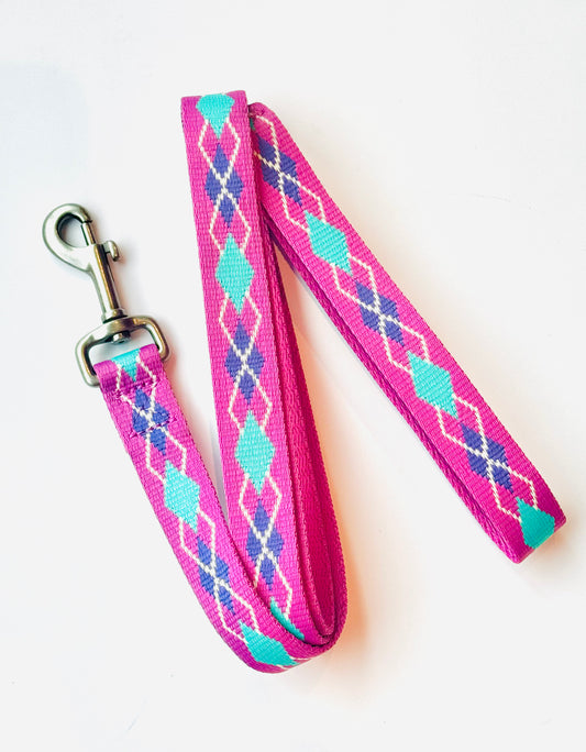 5’ Recycled Pink Argyle Dog Leash