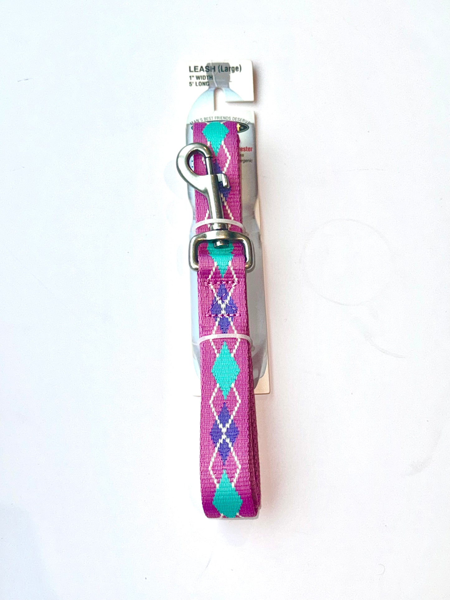 5’ Recycled Pink Argyle Dog Leash