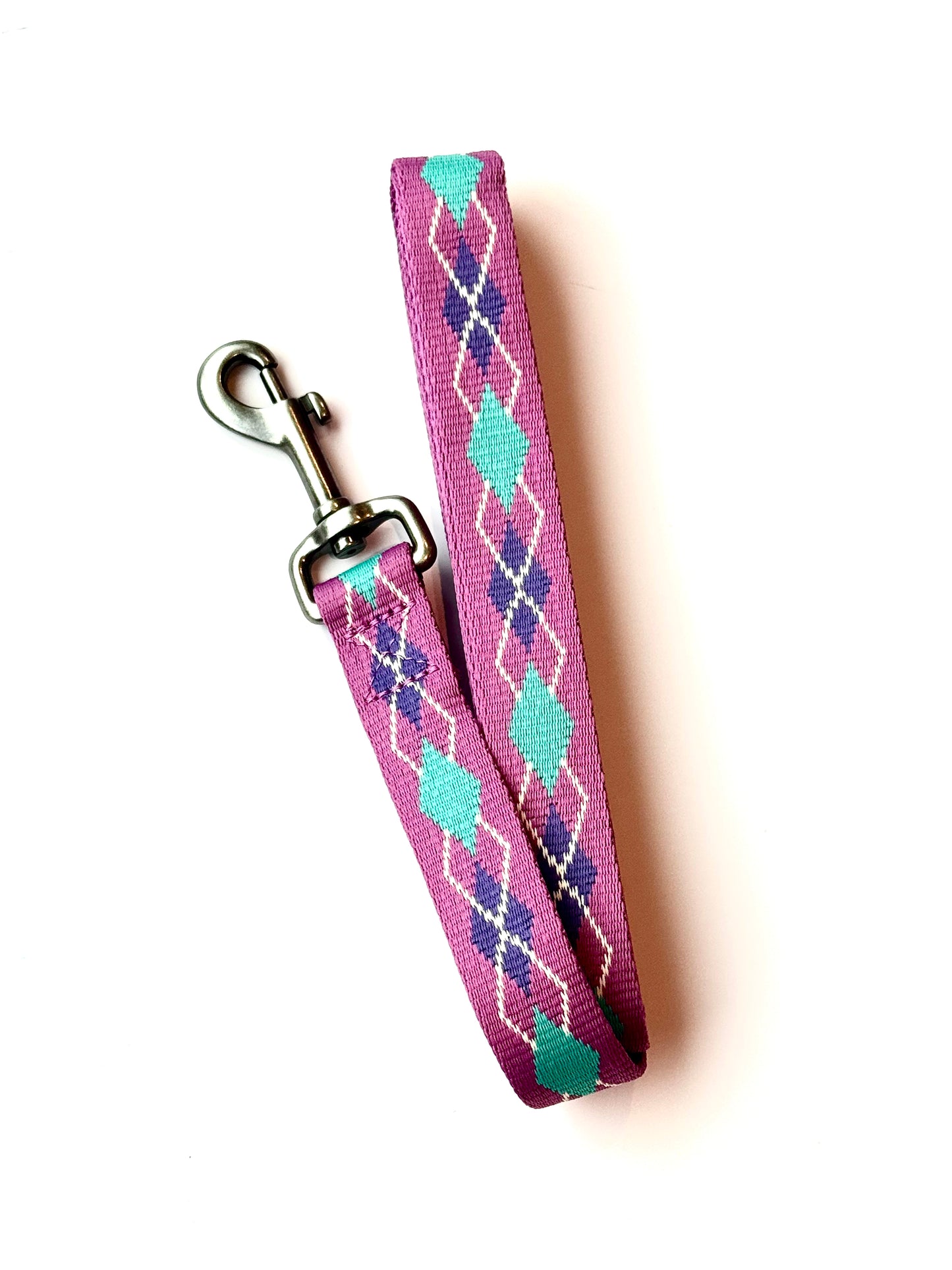 5’ Recycled Pink Argyle Dog Leash